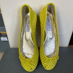 Jimmy Choo Yellow Perforated Patent
Leather Walsh Ballet Flats Size 6 worn once